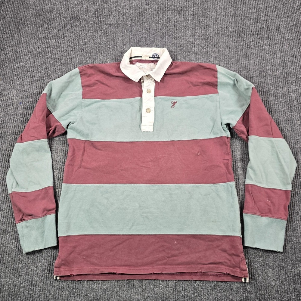 Quba‎ Sails Rugby Shirt Mens Large Green Maroon Striped Long Sleeve Polo 96